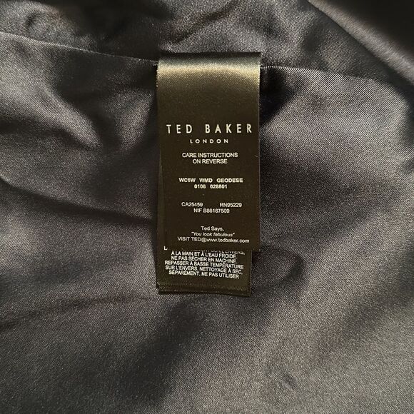 Ted Baker 14 (5) Navy Geodese V Neck Front Slit Back Zip Sleeveless Shift Dress - Picture 11 of 16